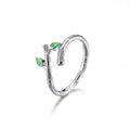Wholesale NEW Trendy 925 Sterling Silver Green Leaf Ring Tree Vine Finger Ring Woman Thin Branch Leaves Knuckle Rings Size 5-10