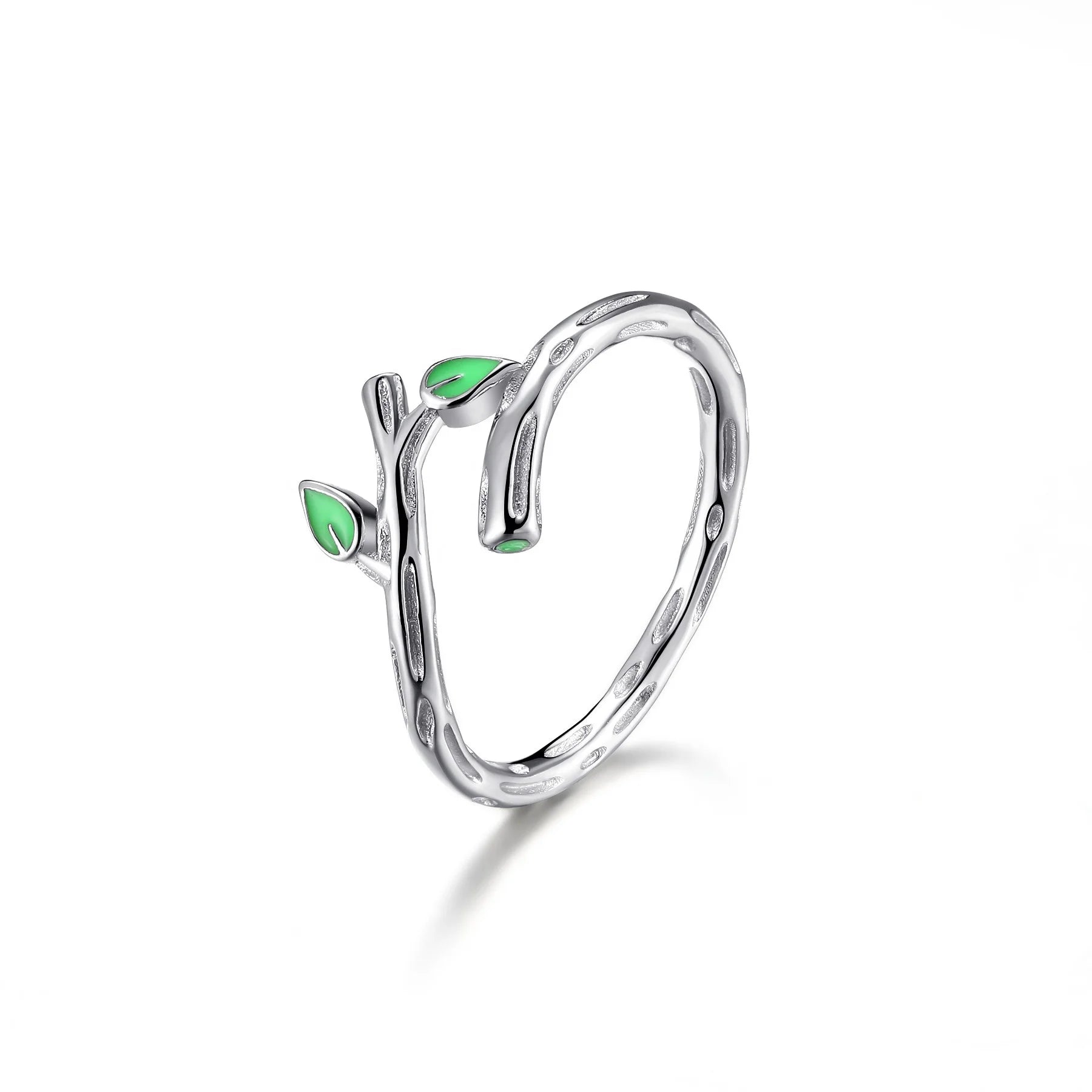Wholesale NEW Trendy 925 Sterling Silver Green Leaf Ring Tree Vine Finger Ring Woman Thin Branch Leaves Knuckle Rings Size 5-10