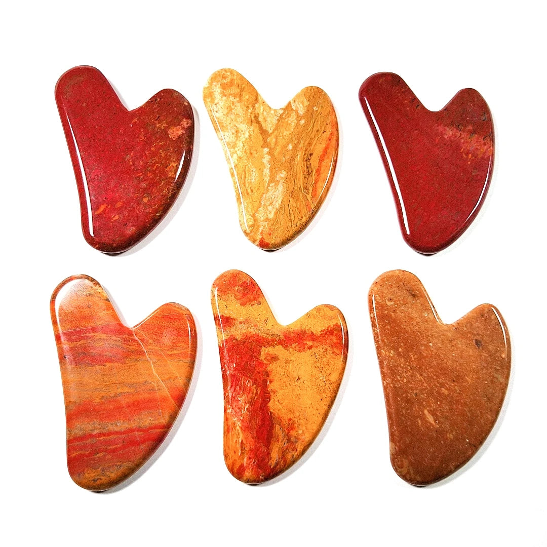 Huiying Wholesale Natural Jade Stone Heart Shape Mookaite jasper Gem Gua Sha Massage Tool