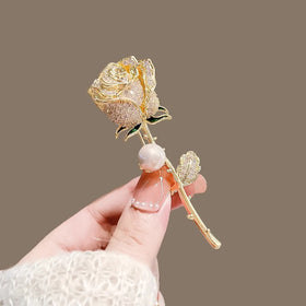 Luxury Rose Flower Brooch Wholesale Trendy Men Women Full Diamond Brooch Pin Dress Decoration Jewelry