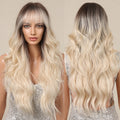 Factory Wholesale Price Long Water Wavy Synthetic Wigs Ombre Blonde Dark Roots Natural Hair Wigs Wigs Heat Resistant Fiber