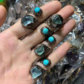 Vintage Double Natural Stone Crystal Rhinestone Gold/Silver Plated Gemstone Ring Jewelry CNAS Certified Zinc Alloy
