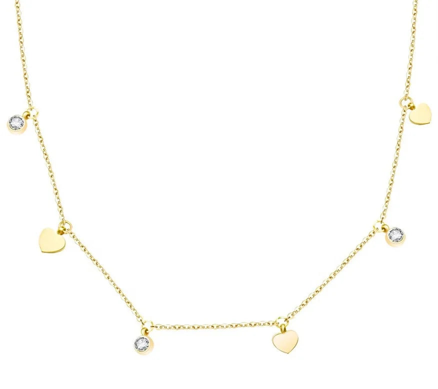 Summer Dress Jewelry Stainless Steel Heart and Zirconia CZ Stone Charms Tassel Necklace