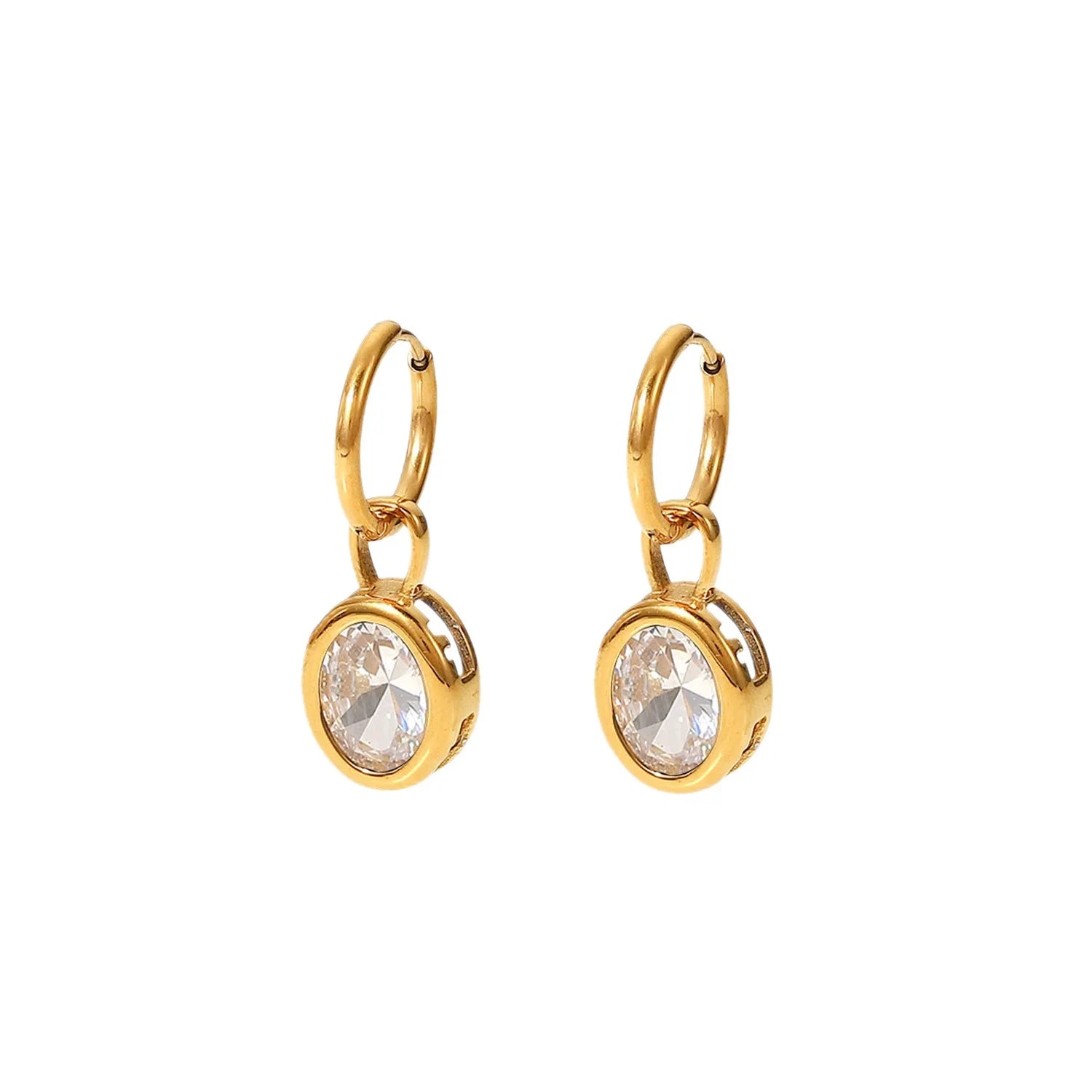 Stock Selling Minimalist Fashion Jewelry 18k PVD Gold Plated Stainless Steel Colorful Cubic Zirconia Pendant Earrings for Women