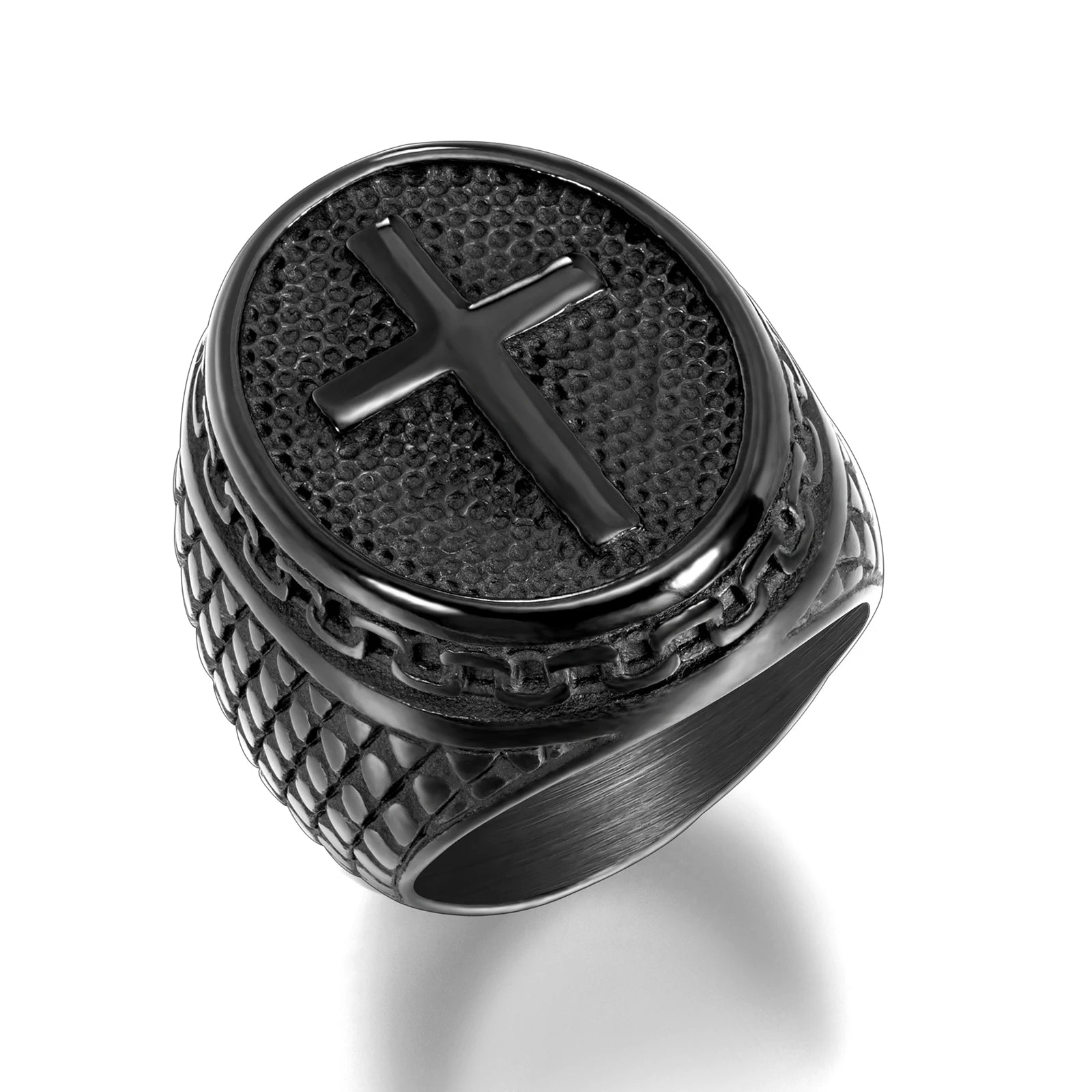 Fashion Man Ring Jewelry Custom Logo Name Cross Black Ring Personalized Stainless Steel Man Ring