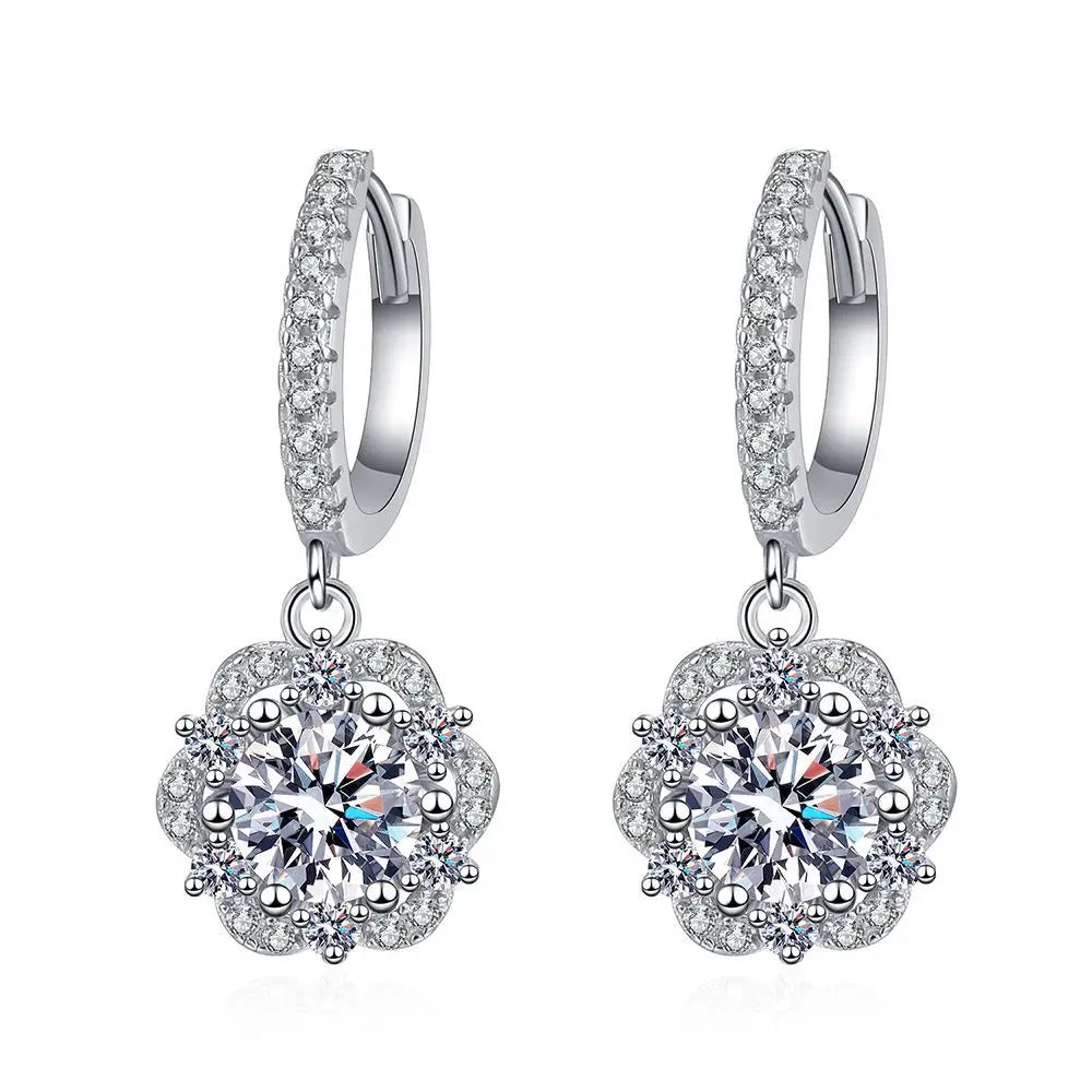 Elegant S925 Silver Classic Charm Moissanite Earrings with Rose-Themed Design for Women