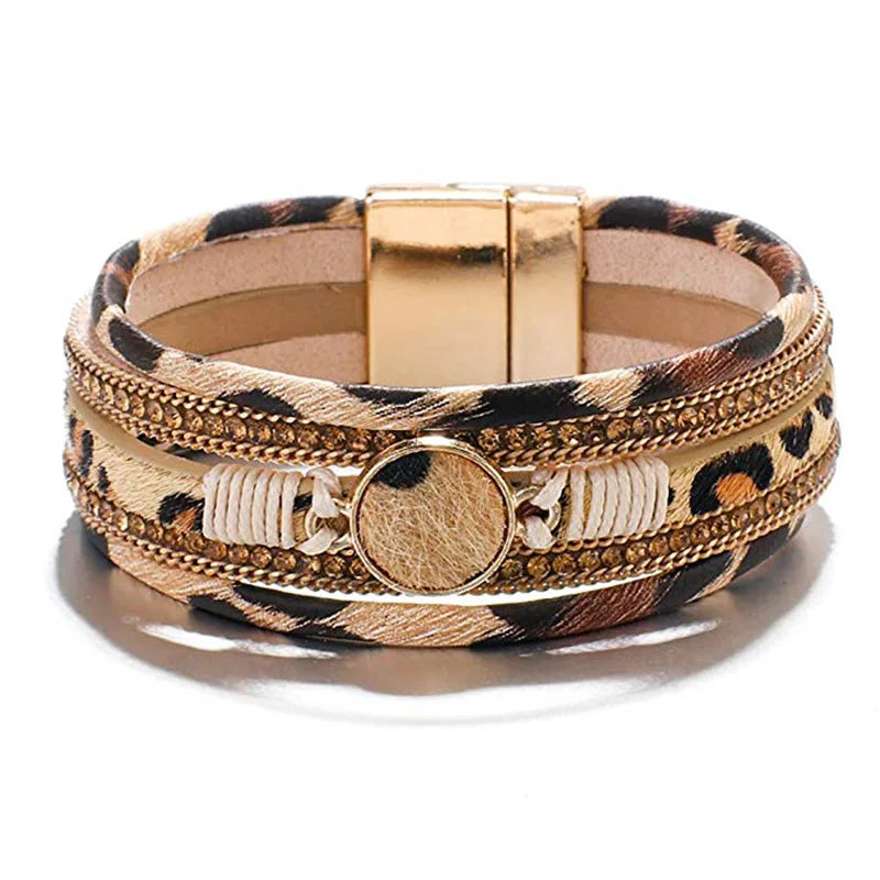 Leopard Bracelets for Women Girls Multilayer Wide Animal Cheetah Print Bracelet Jewelry Gift