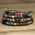6mm Matte Picasso Beads Bracelet 3 Strands Leather Wrap Bangle Crystal Spiritual Healing Bohemian Bracelet for Women Girls