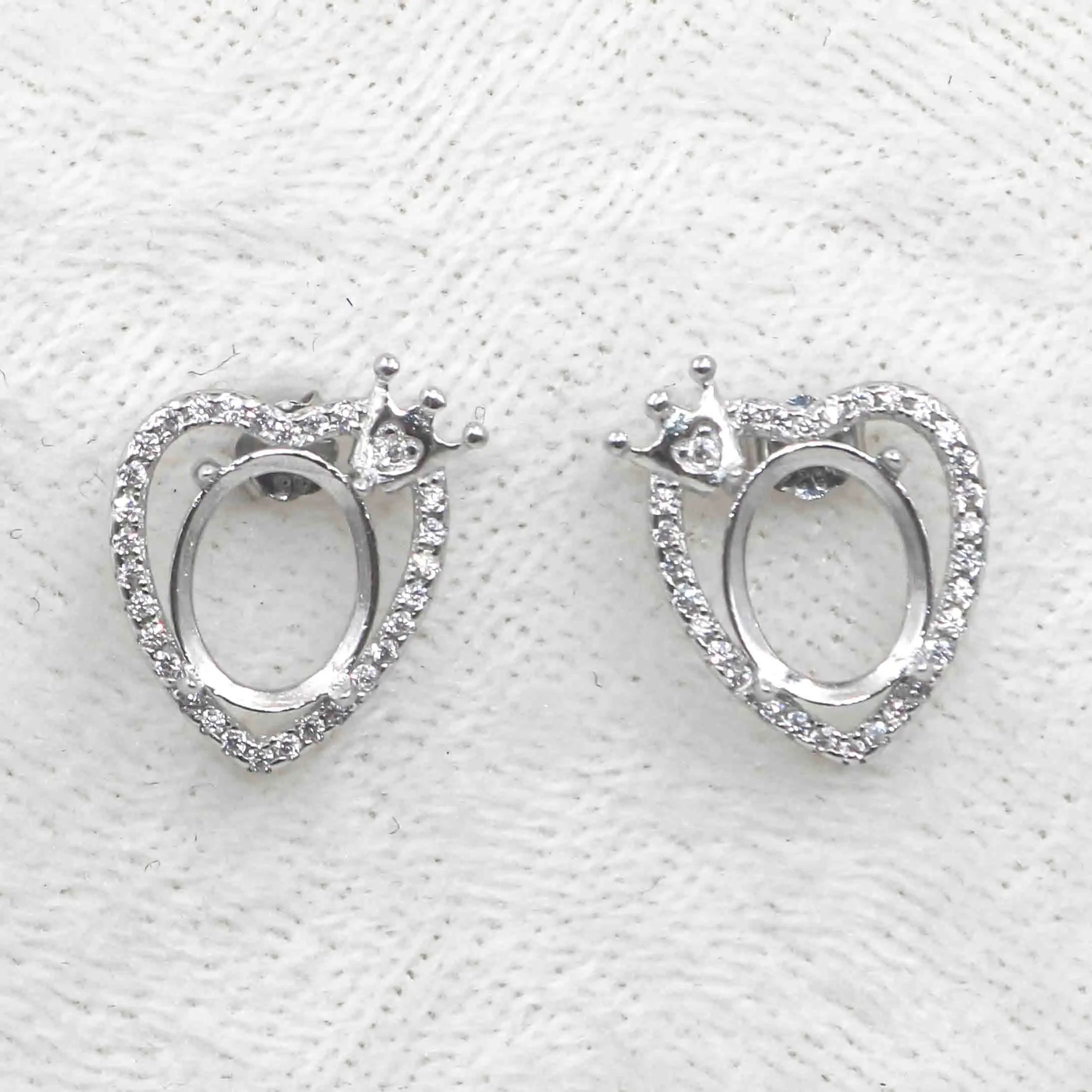 Sterling Silver 8*10mm Semi Mount Stud Earrings Empty Support Blank Claws Setting S925 Base Without Center Stone for DIY Inlay