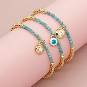 Go2boho Bohemian Gold Plated Bead Bracelet Semi-precious Stone Cute Evil Eye Cross Chain Jewelry for Women