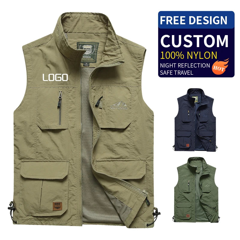 Multi-pocket Customized logo Good Quality Casual Polyester Breathable Fishing Vest for Men