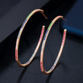 Gorgeous Thin MultiColor Rainbow Cubic Zirconia Large Gold Plated Loop Micro Pave Hoop Earrings for Women Trendy Jewelry Gift