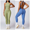 Custom Logo  Peach Lifting One-piece Yoga Suit Women's Outdoor Running Quick Drying Bodysuit Sports Ribbed Jumpsuit for Women