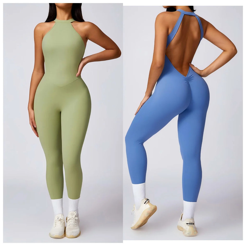 Custom Logo Peach Lifting One-piece Yoga Suit Women's Outdoor Running Quick Drying Bodysuit Sports Ribbed Jumpsuit for Women