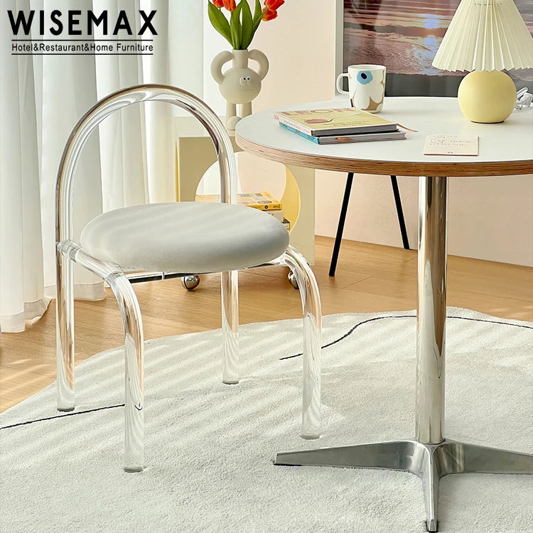 WISEMAX FURNITURE Luxury Fabric Leisure Chairs Events Wedding Crystal Plastic Chair Acrylic High Back Dining Chair for Cafe