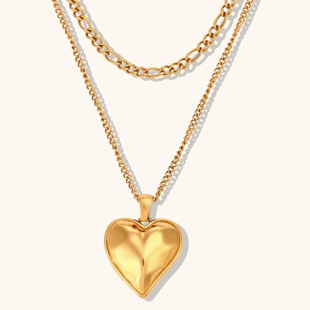 Dingran High Fashion 18k Gold Plated Heart Pendant Necklace 316l Stainless Steel Jewelry Tarnish Free Layered Necklace