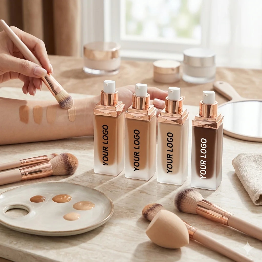 OEM Private Label Your Own Brand Whitening Concealer Foundation with Oil-Control Full Coverage Waterproof Liquid for Dark Skin