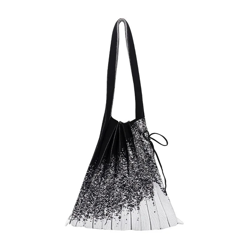 Korean Vintage Fashion One-Shoulder Pleated Knitted Tote Bag with Two Handles Portable Daily Shopping Bag for Women
