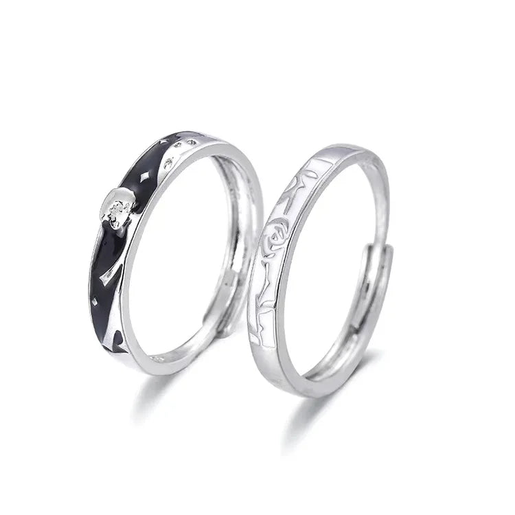 Silver Plated Boy and rose Flower Couple Ring Open Couple Rings For Women Men Wedding Engagement Wedding Jewelry