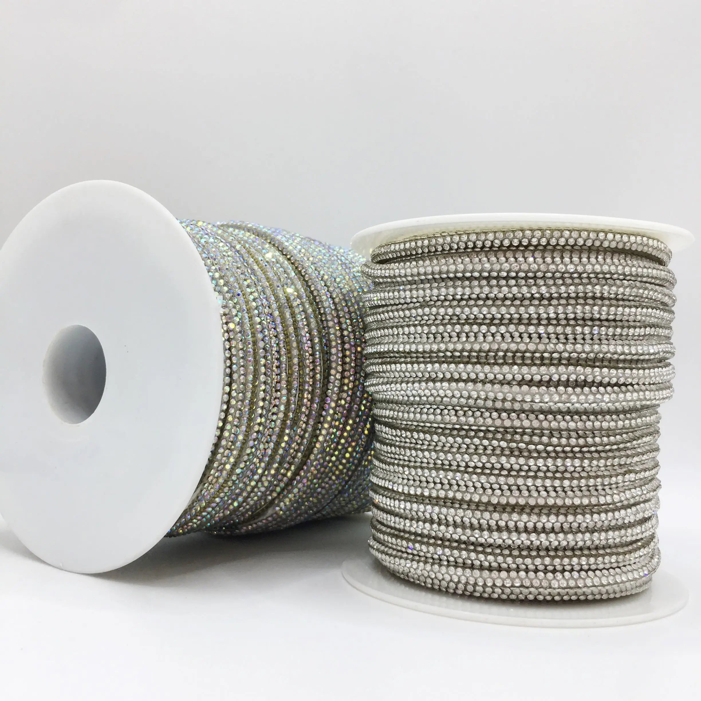 SINRONG 4mm Glass Rhinestone Rope Rhinestone Drawstring Crystal Decorative Shoelaces DIY Rope Color AB Round Tube Rope Laces