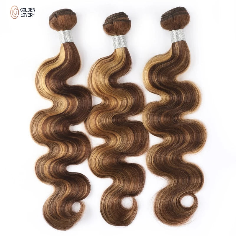 Hair Bundles With Closure Body Wave Highlights #4/27 Colored Hair Wholesale Brazilian Virgin Human Hair for Black Women