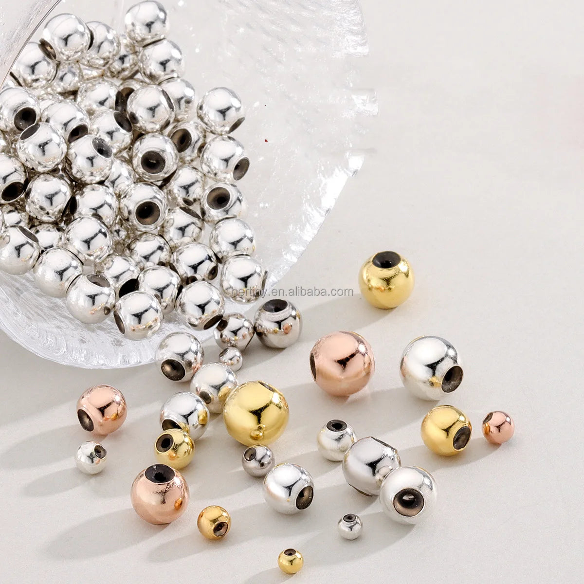3mm - 8mm 925 Sterling Silver Round Chain Adjuster Smart Cylinder Slider Beads White Gold Silicone Beads for Bracelets