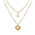 XT-122 Fashion Simple Gold Neck Jewelry for Women Multi Double 2 Layers Pearl Metallic Metal Alloy Heart Pendant Necklace