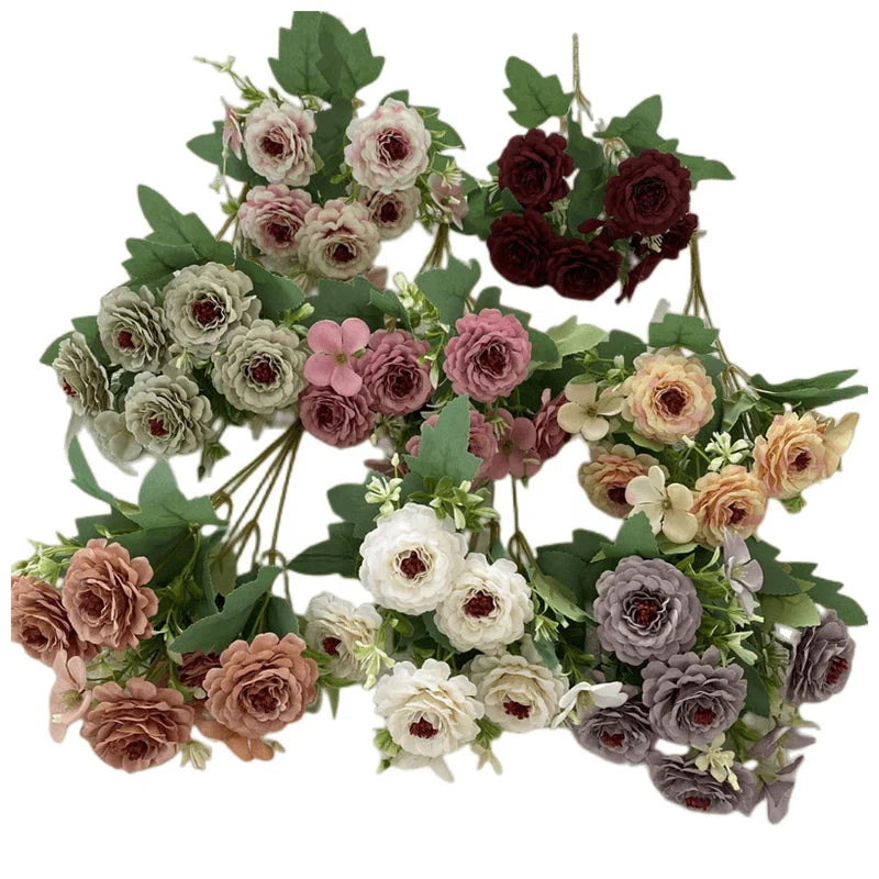 European style 5 heads silk flower bouquet artificial peony flower for wedding and home decor