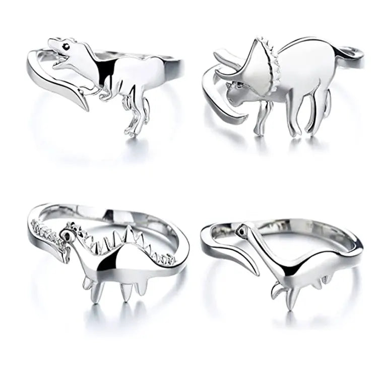 SC Fashion Silver Plated Animal Rings Jewelry Women Adjustable Finger Ring Cute Cosplay Jurassic Era Dinosaur Rings for Women