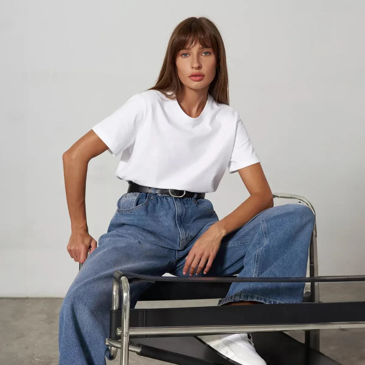 Summer 100% Cotton Women's T-shirt Fashionable Solid Lady Short Sleeve Loose Tops T Shirts