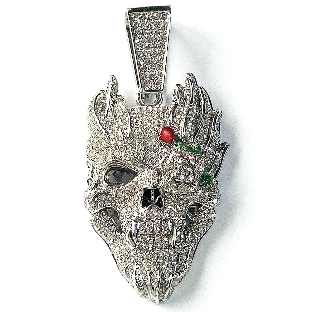 New Arrival Hiphop Skull Jewelry 18k Gold Plated Iced Out Bling Cz Diamond Skull Men Pendant Necklace Wholesale