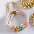 Fashion Simple Boho Style Rainbow Beaded Bracelet 18K Copper Gilt Separated Polymer Clay Bracelet for Women