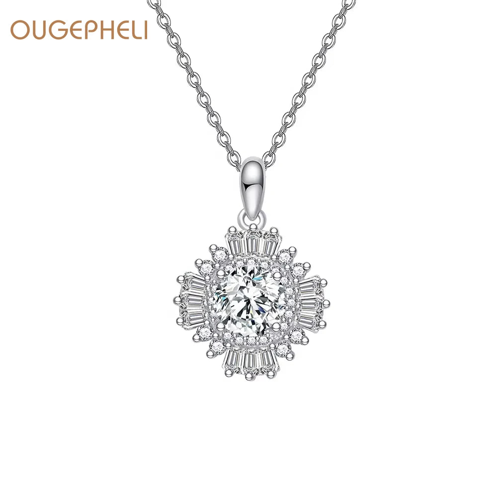 OUGEPHELI Wholesale Custom GRA VVS Moissanite S925 925 Sterling Silver Pendants Charms Fashion Jewelry Necklace for Women Lady