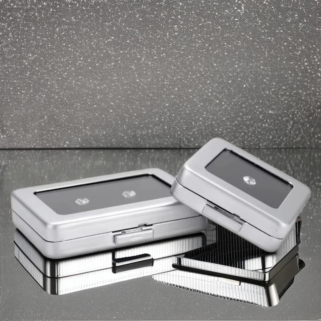 Handmade Double-Sided Silver Metal Diamond Box High-End Modern Packaging for Earrings Jewelry Display Bracelets Other Gemstones