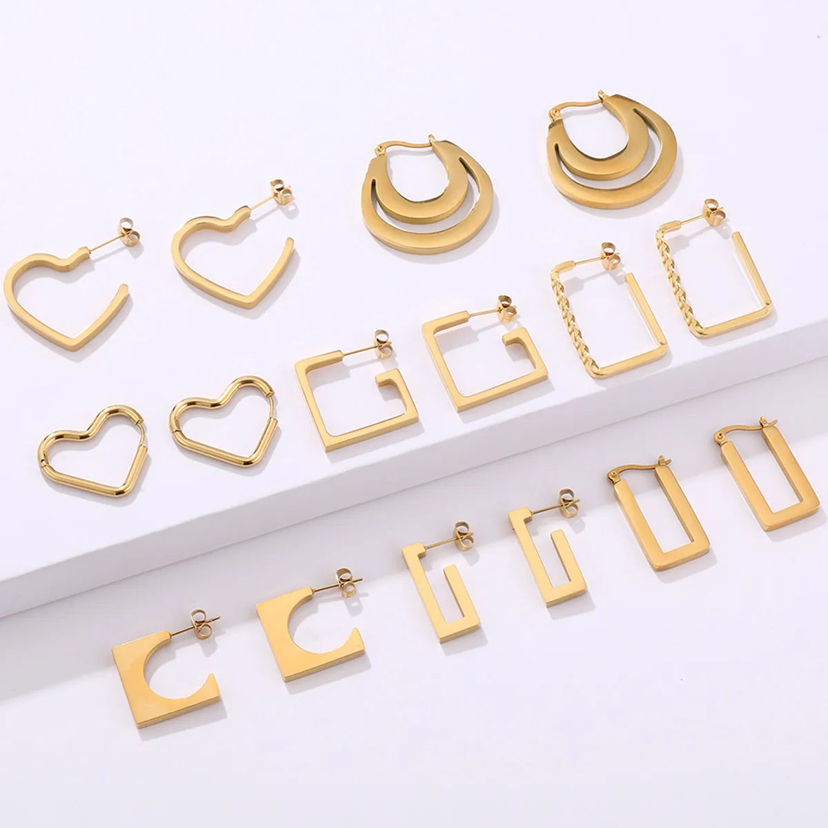 Unique Geometric Unisex Hoop/Cuff Earrings Drop Shipping 23 Styles Heart Star Triangle 18K PVD Gold Plated Silver Stainless
