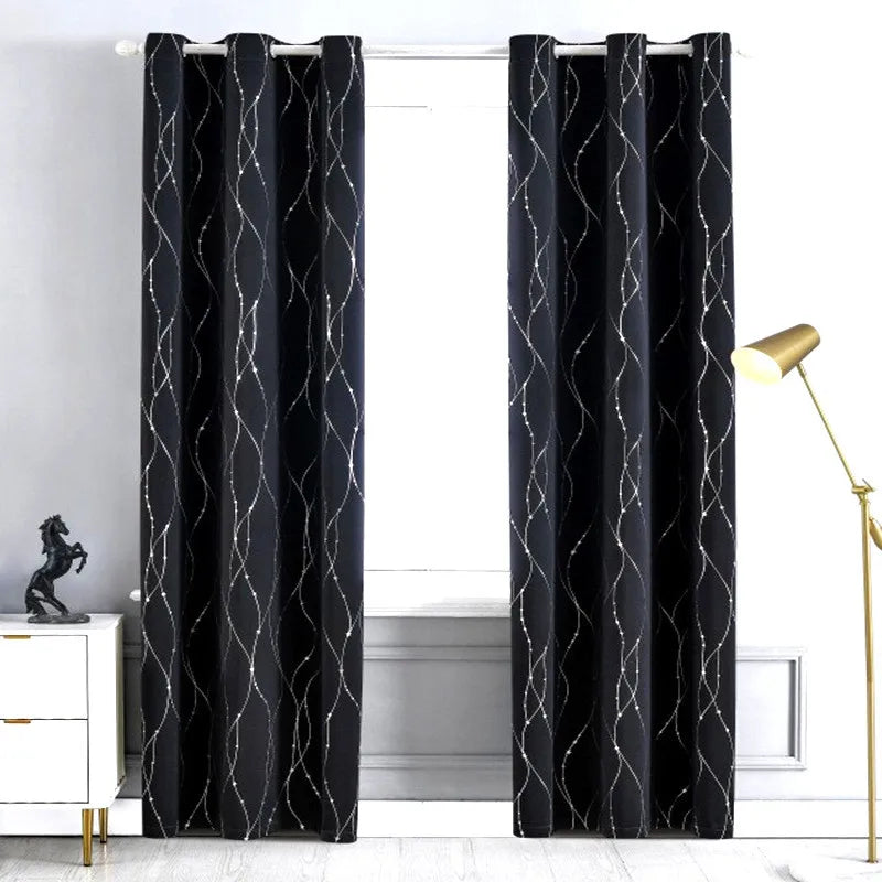 Amity Fashion Insulated Thermal Soundproof Luxury Silver  Foil Printed  Polyester Blackout Curtain for  Home the Living Room