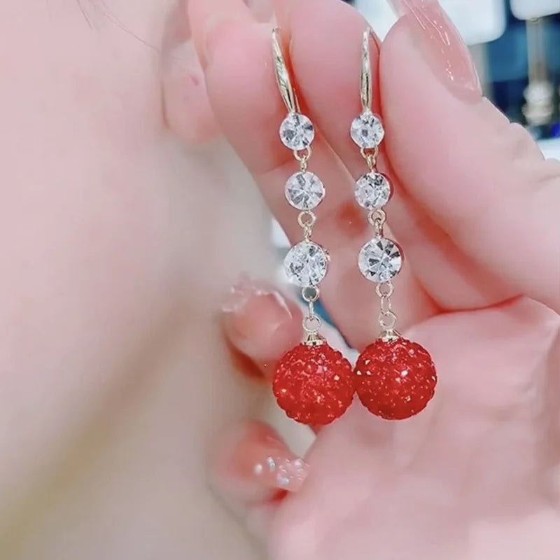 2022 Red Ball Women's Cubic Zirconia Drop Earrings for Wedding