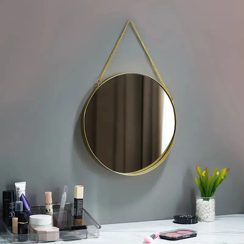 25X39cm Wholesale Modern Bathroom Wall Hanging Gold Mirrors Round Metal Frame Home Decor Living Room Customizable Dropshipping