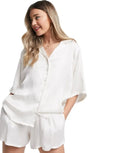 KY Lady Two Piece Set Women Clothing Ivory Revere Collar Button Placket Drop Shoulders Oversize Fit Silk Pyjama Femme