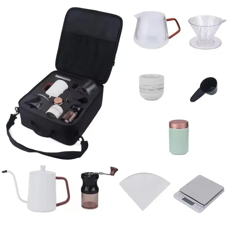 2024 Portable Manual Pour Over Kit Eco-Friendly Arabic Coffee & Tea Set with Gif Box & Bag for Home Brewing & Outdoor Travel