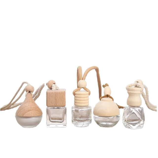 Hot Sale Car Diffuser Perfume Bottle with Wooden Cap and Screw Seal Hanging Air Freshener Screen Printed Surface