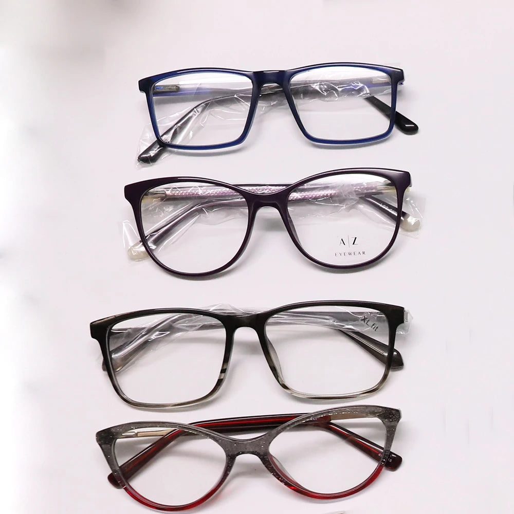 Trendy New Clear Stock Eyeglasses Cheap Random Flex Hinges Low Price Prescription Eyewear Brand Acetate Optical Glass Frames