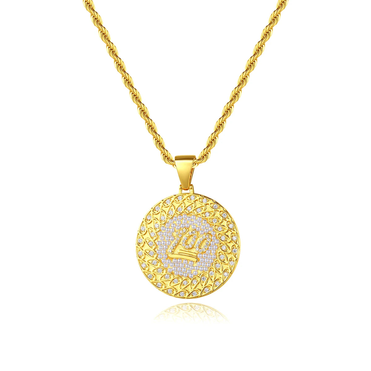 JINSE Gold Plated Gun Hip Hop Necklace Queen Crystal Cameo Pendant Necklace Men Women