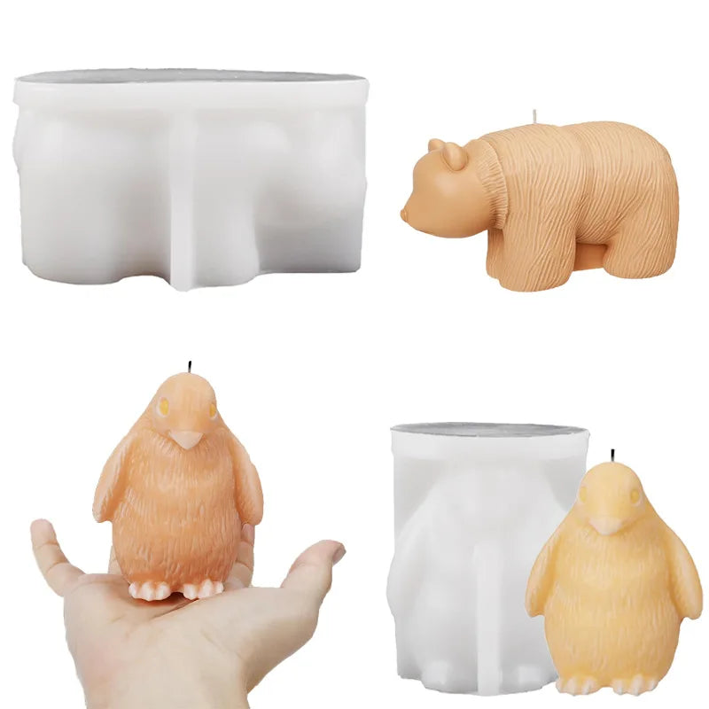 DIY 3D Cute Penguin Silicone Candle Mold Creative Animal Plaster Resin Gypsum Polar Bear Wedding Party for Home Decoration
