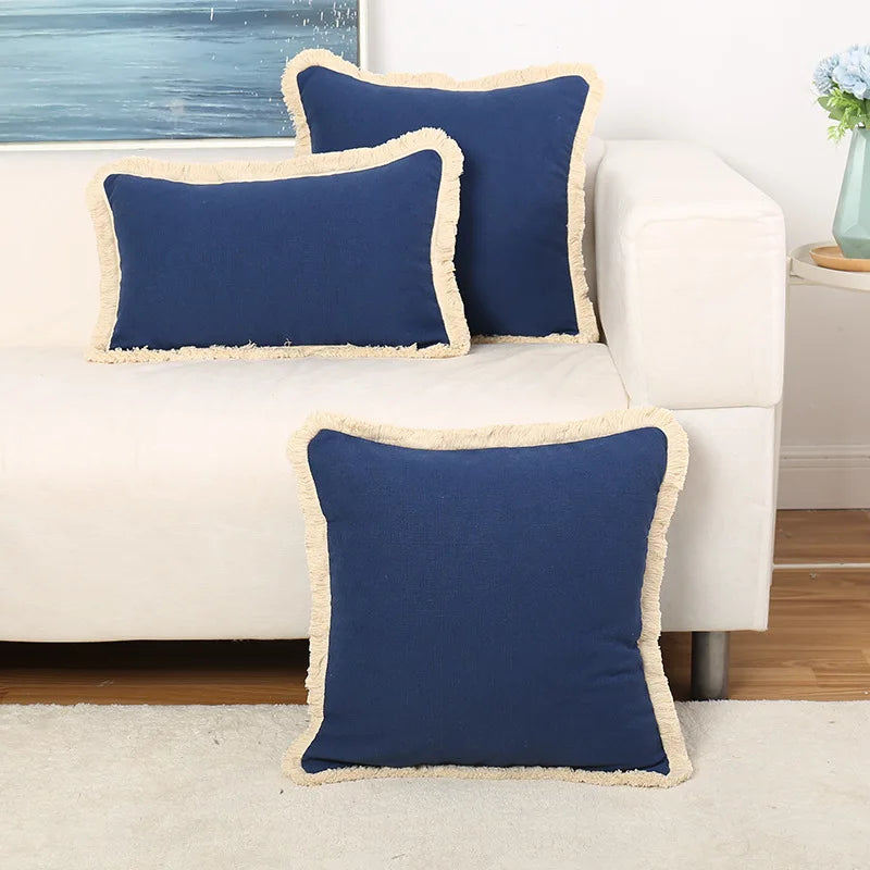 Linen Fringed Cushion Cover 20 X 20 Soft Linen Pillow Cover Decorative Throw Pillow Cover for Couch Sofa Bed and Outdoor Green
