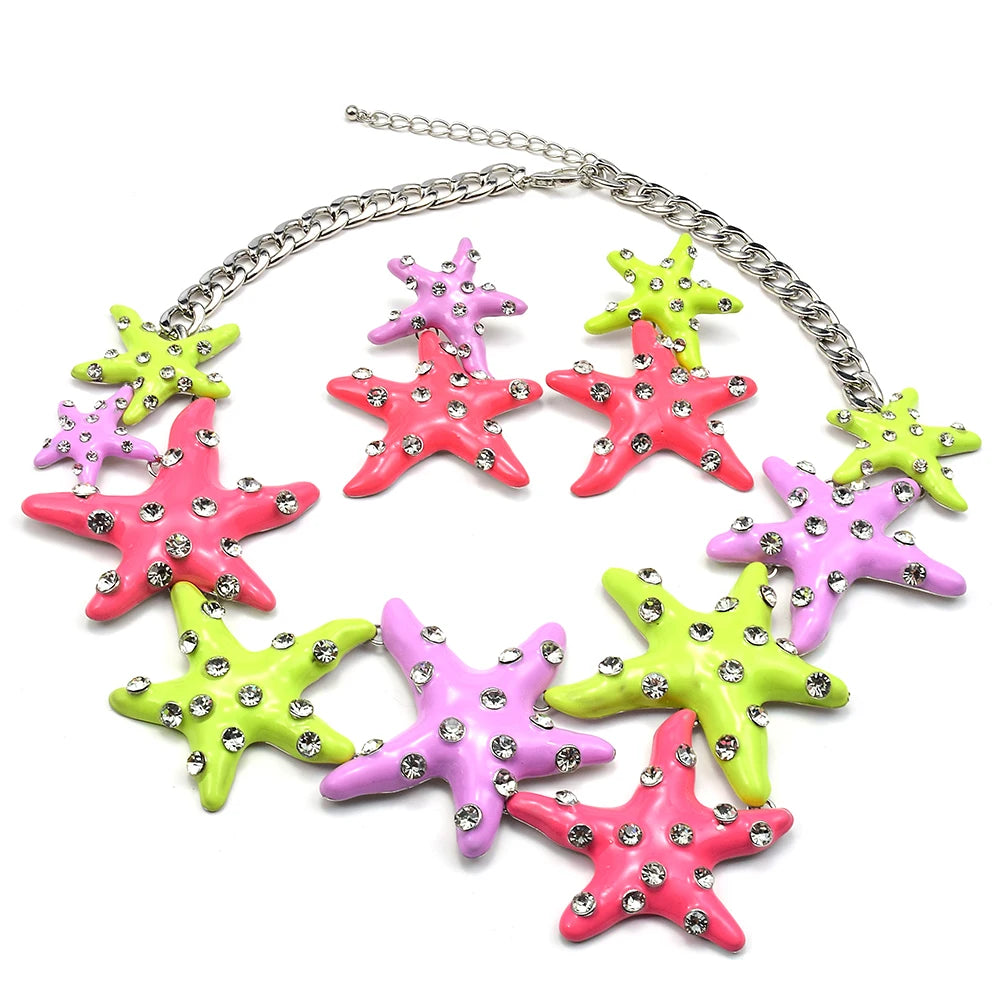 2023 New Arrival Fashion Jewelry New Starfish Necklace Women's Alloy Star Pendant Hip Hop Rhinestone Big Statement Necklace