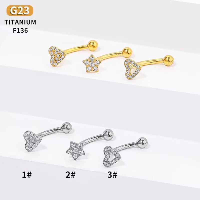 Gaby New Design ASTM F136 Titanium Eyebrow Piercing Heart Star Eyebrow Rings Internal Thread Eyebrow Piercing Jewelry