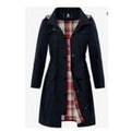 Women's Stylish Black Lightweight Waterproof Rain Jacket Striped Design Hooded Trench Coat for Climbing Windy Portable