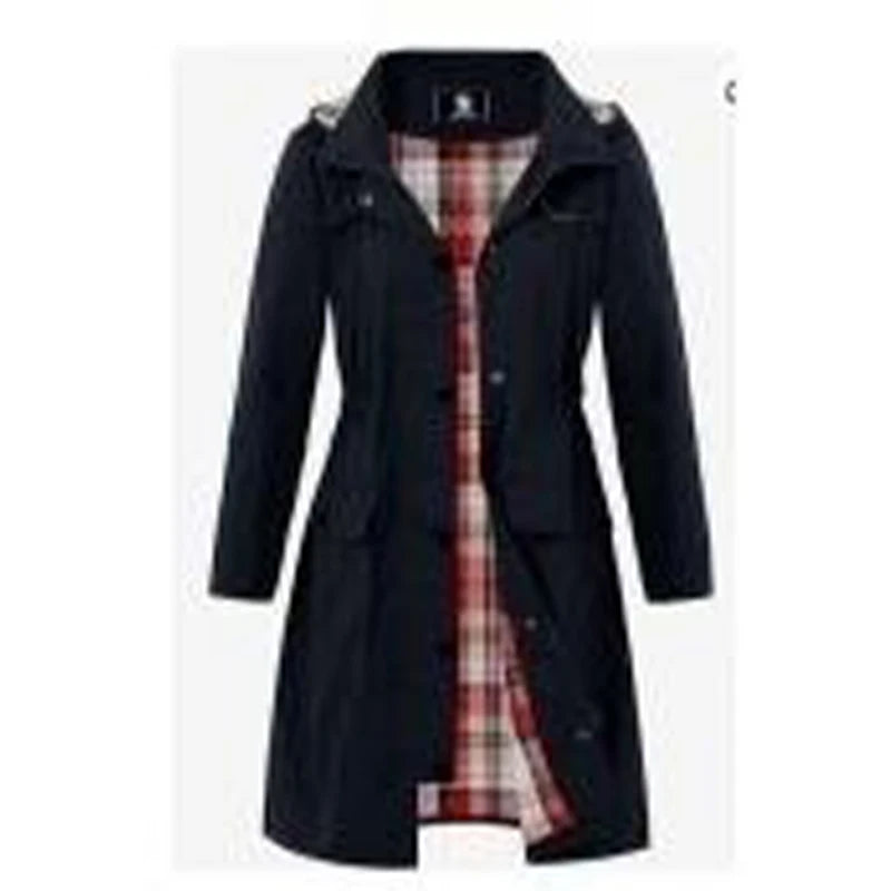 Women's Stylish Black Lightweight Waterproof Rain Jacket Striped Design Hooded Trench Coat for Climbing Windy Portable