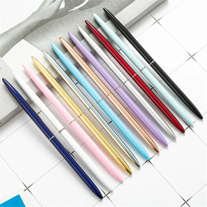 PinGlory Smooth Writing Business Office Hotel Slim Metal Gold Ballpoint Pen with Logo Black & Blue Ink